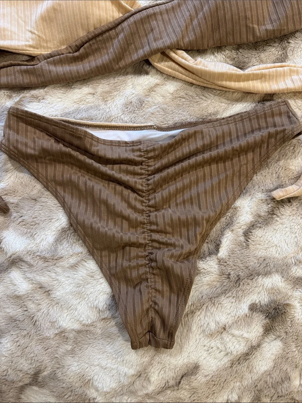 SHEIN Brown Two-Tone Ribbed Bikini Set